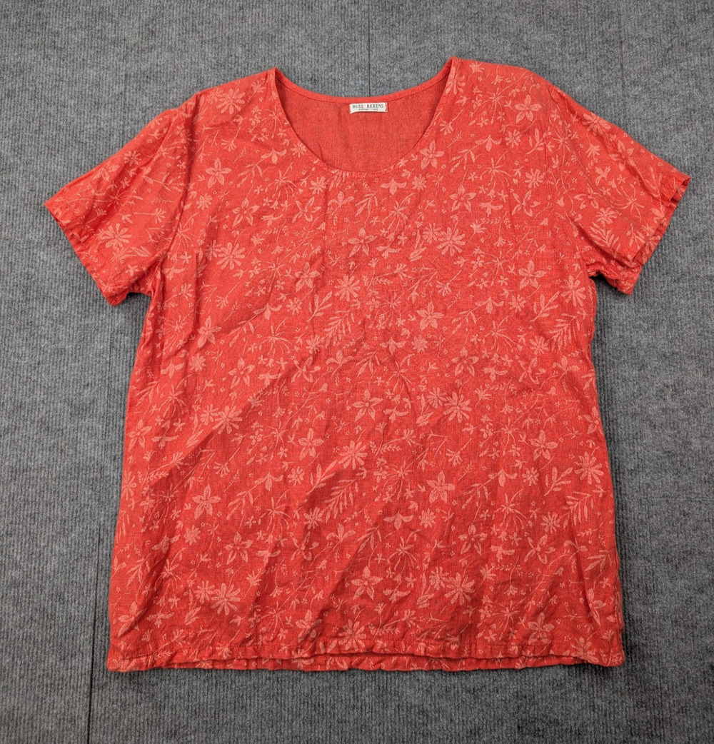 Russ Berens Linen Shirt Womens Medium Embroidered Coastal Orange Natural Boho